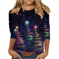 thumbnail image 2 of Tops for Women Plus Size 3/4 Sleeve Christmas Tree Print Christmas Sparkling Colorful Round Neck Top Multicolor4 XXXL, 2 of 3