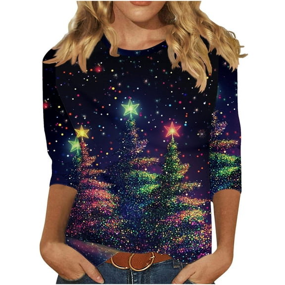 Christmas Tops for Women Tank Tops Athletic High Neck 3/4 Sleeve Shirts Plus Size Long Blouses formal