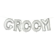 UNIQUE INDUSTRIES Foil "GROOM" Balloon Banner Kit, Silver, 1ct