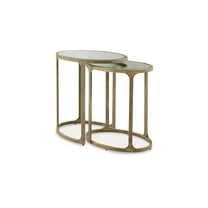 Signature Design by Ashley Irmaleigh 2-Piece Nesting Accent Table Set - Antique Gold Finish with Beveled Mirror Tops