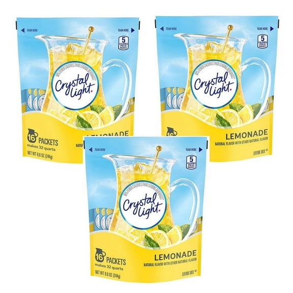 Crystal Light Natural Lemonade 16 Pitcher Packs Makes 32 Quarts (Pack of 3)