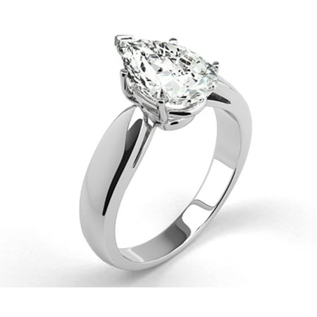 18K White Gold Solitaire Diamond Ring Natural 1.07 Carat Weight Pear G (Best Solitaire Rings India)