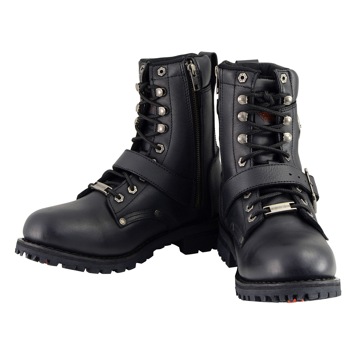 Milwaukee Leather MBM101 Men's Black Leather Lace-Up Engineer Motorcycle Boots w/ Buckles and Side Zipper Entry 8 - image 3 of 12