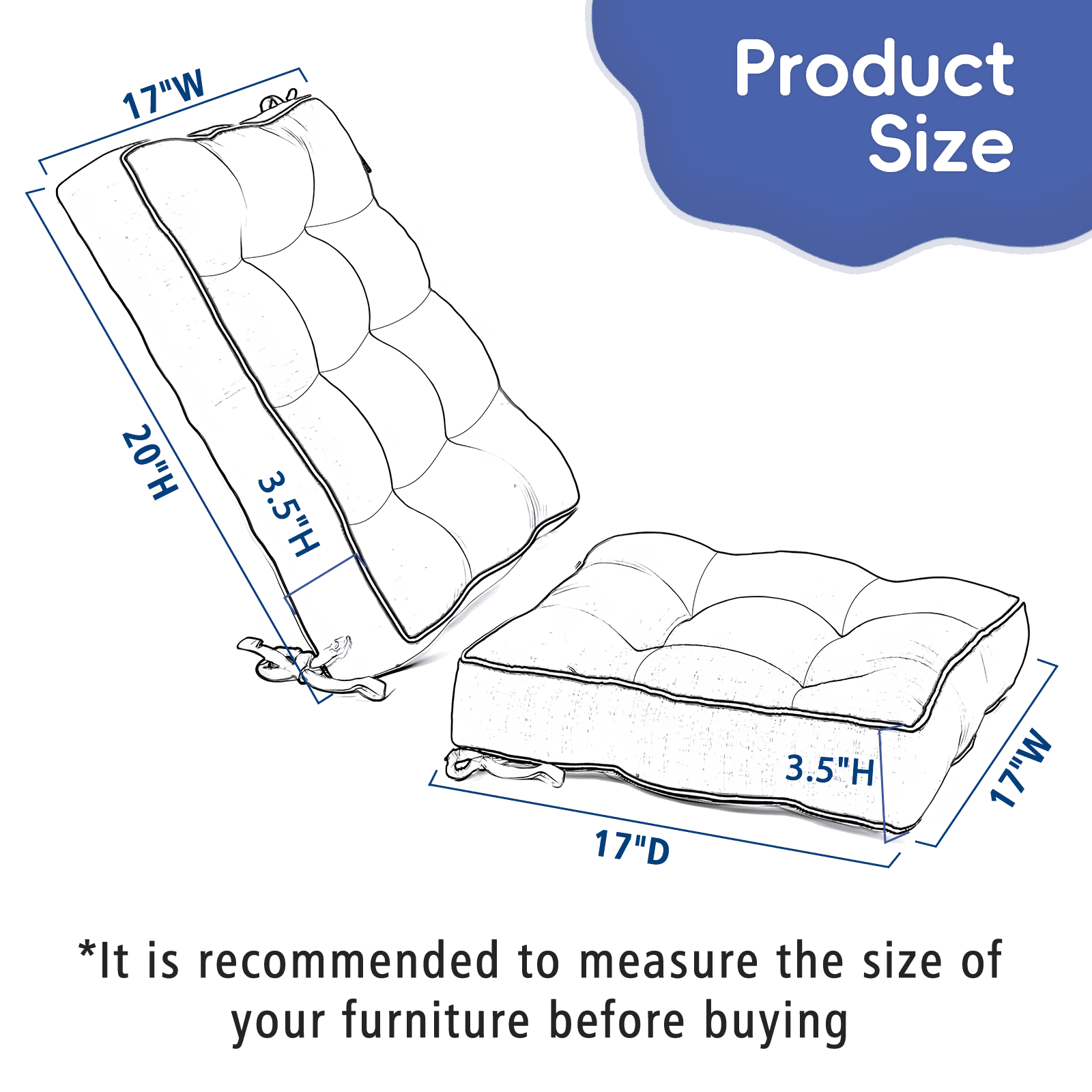 Synoratory 17 in x 38 in Outdoor Seating Cushions, Indoor & Outdoor Rocker, Water Resistant Chair Pads, Blue Thickened version