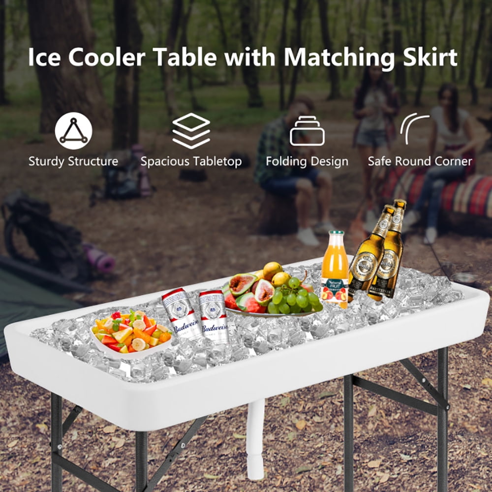 Aimee Lii 4 Feet Plastic Party Ice Folding Table with Matching Skirt, Picnic Camping Table for Adults Aimee Lii 4 Feet Plastic Party Ice Folding Table with Matching Skirt, Picnic Camping Table for Adults