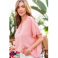 thumbnail image 3 of Ruffle Mock Notched Neck Short Sleeve Solid Top, 3 of 5