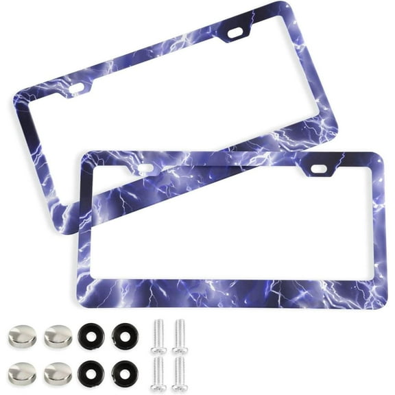 Coolnut Blue Lightning 2 Holes Car License Plate Frames 2PCS, Car License Plate Holder with Screw Caps Cover Set Automotive Exterior Parts Decoration for US Vehicles