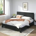 thumbnail image 3 of Sifurni Queen Size Platform Bed Fame with Upholstered Adjustable Leather Headboard and Wood Slat Support, Black, 3 of 7