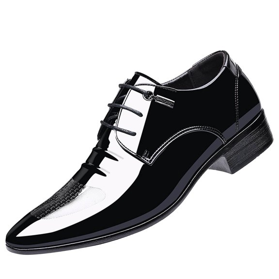 YUEHUA Men's Leather Shoes Black Pointed Toe Formal Lace Up Comfortable Soft Sole Men Business