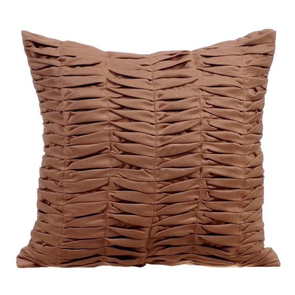 The HomeCentric Pillow Sham Cover, Brown Euro Size Pillow Shams Pack of 2, 26x26 inch (65x65 cm) Suede Euro Pillow Shams, Solid Color, Pintucks, Textured, Striped, Euro Sham Covers - Brown Wind Folds