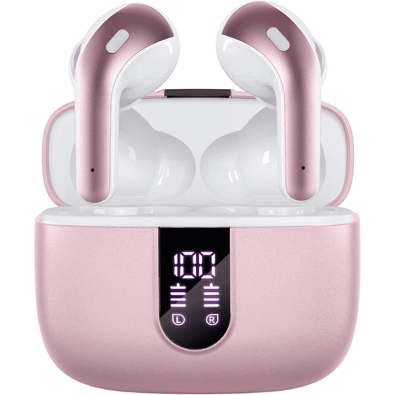 TAGRY Bluetooth Headphones True Wireless Earbuds 60H Playback LED Power Display Earphones with Wireless Charging Case IPX5 Waterproof in-Ear Ear buds with Mic for TV Smart Phone Laptop Computer Sport