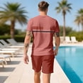 thumbnail image 5 of Mens Beach Outfits 2 Piece Sets Short Sleeve Crewneck T-Shirts Drawstring Elastic Waist Shorts Outfits with Pockets Color Block Outfits Summer Beach Vacation Breathable Athletic Wear,Hot Pink M, 5 of 6