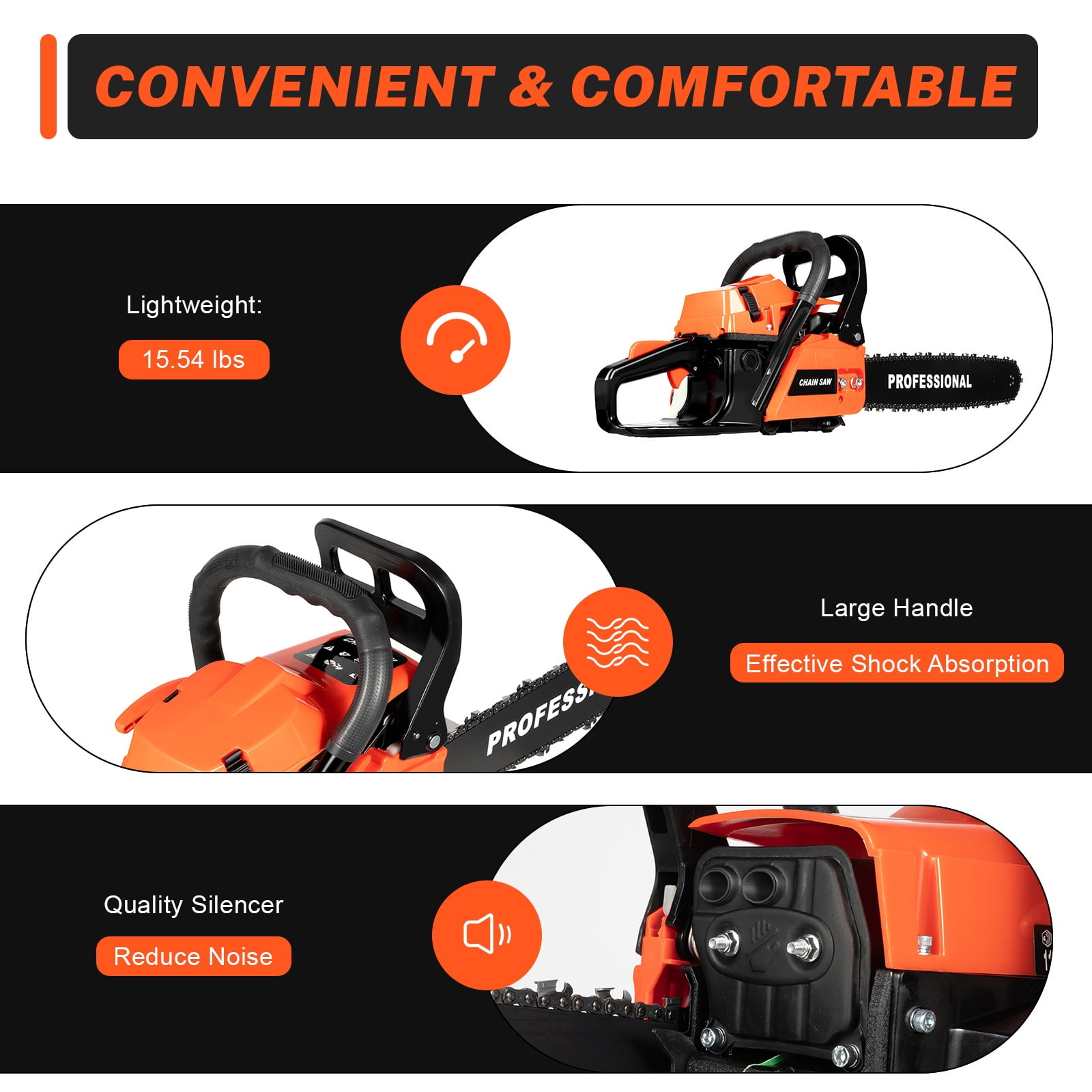 DENEST 2-Stroke Gasoline Chainsaw 62 CC 20" Bar Power Engine Wood Cutting Gas Chain Saw
