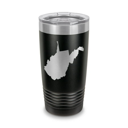 

West Virginia Shaped Tumbler 20 oz - Laser Engraved w/ Clear Lid - Stainless Steel - Vacuum Insulated - Double Walled - Travel Mug - wv - Black