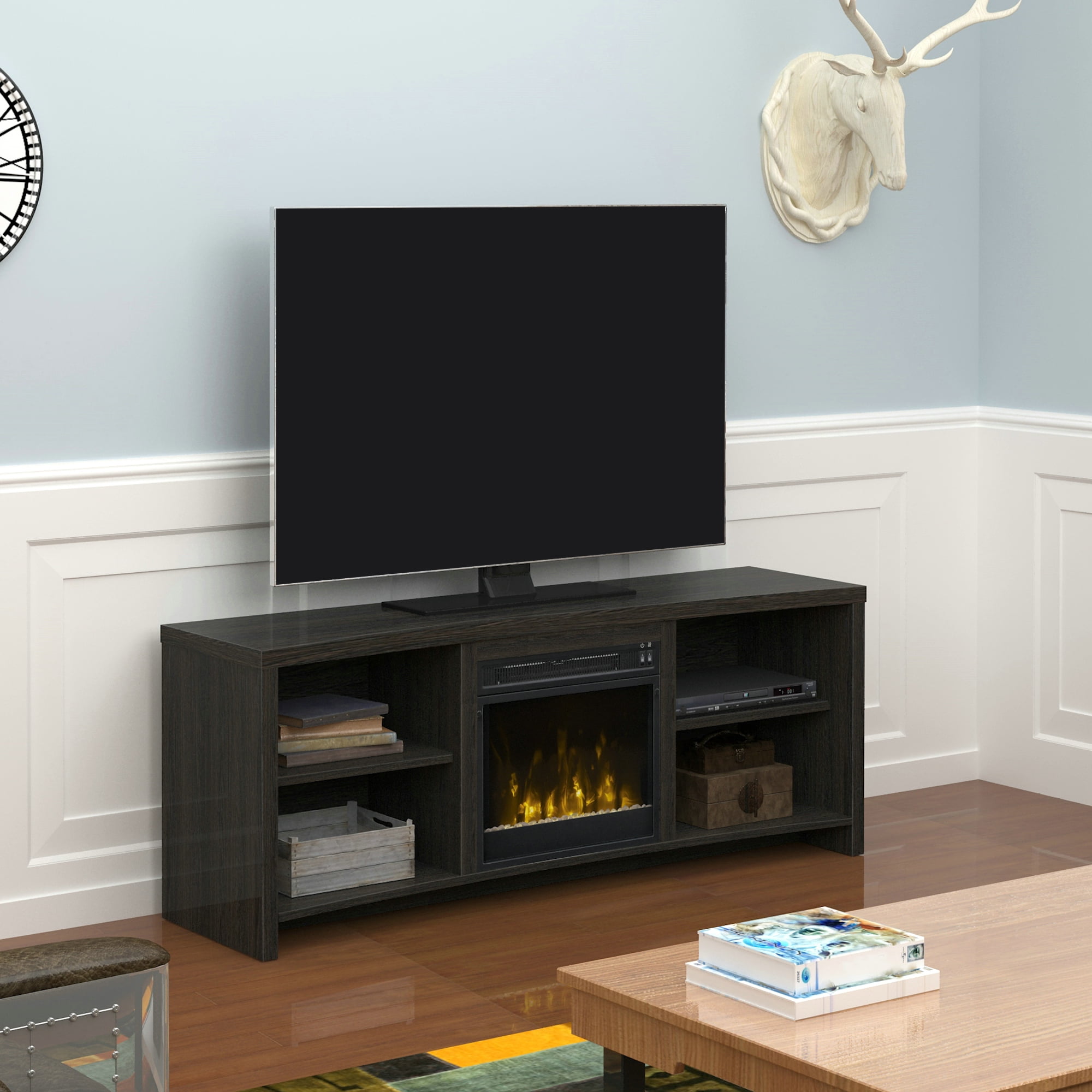 Seasons Glen Black Walnut Fireplace TV Stand for TVs up to 65