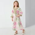 thumbnail image 3 of Girls' Floral Print Maxi Dress V Neck Long Sleeve Traditional Arabian Muslim Eid Formal Party Dress, 3 of 7