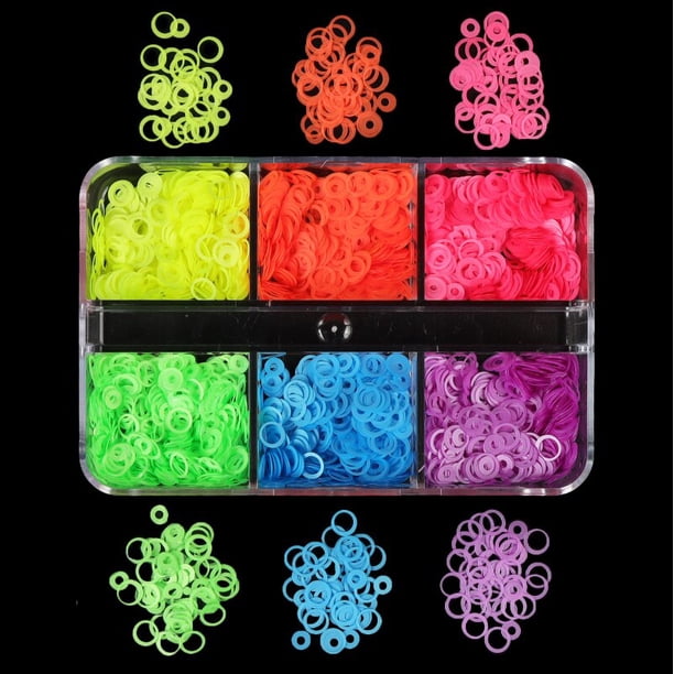 6 rejillas fluorescentes para uñas, círculo hueco, decoraciones de lentejuelas, copos de forma redonda de neón, suministros para uñas, accesorios profesionales