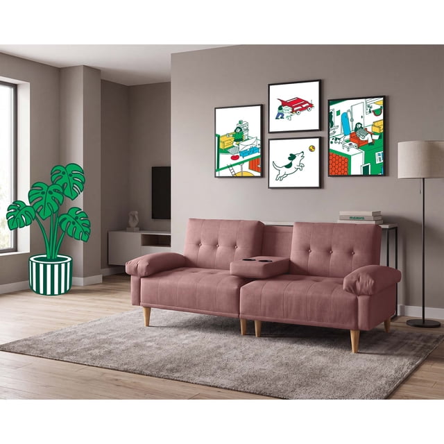 Sofá Cama de Lino Makora Palo de Rosa Modelo Hendrix Con Portavasos
