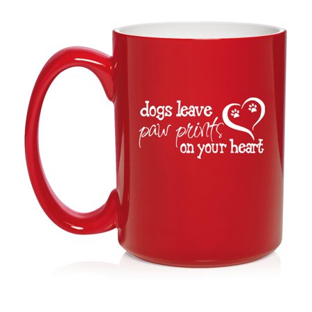 

Dogs Leave Paw Prints Ceramic Coffee Mug Tea Cup Gift for Her Him Friend Coworker Wife Husband Dog Lover (15oz Red)