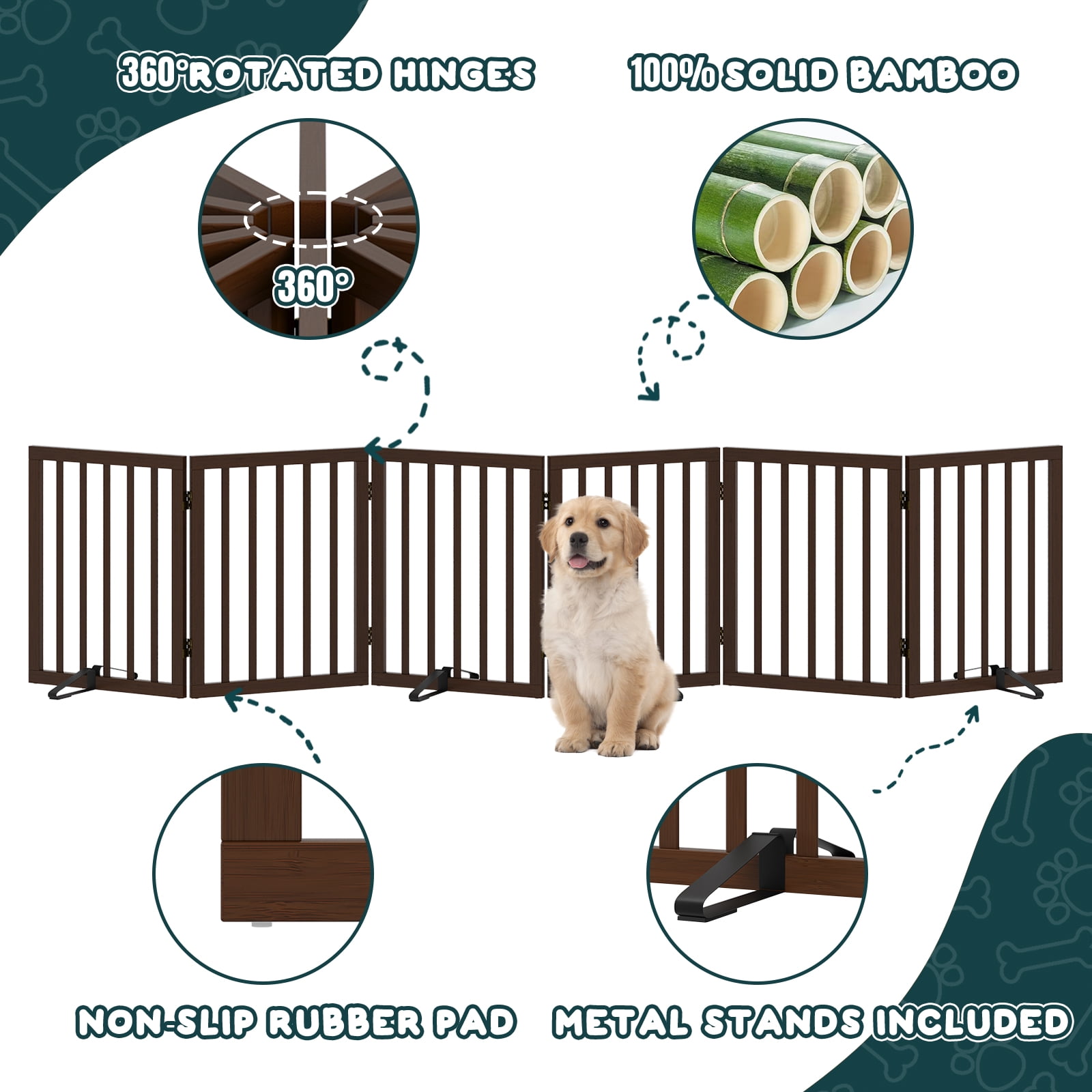 Algherohein Dog Gate for Inside,Bamboo Freestanding Pet Gate for Doorways,Indoor, 24" Espresso