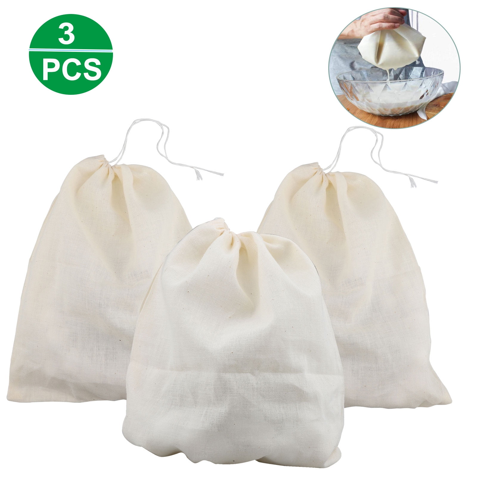 YUNDAP 3 Pack Nut Milk Bags, All Natural Cheesecloth Bags, 8x10in, Fine ...