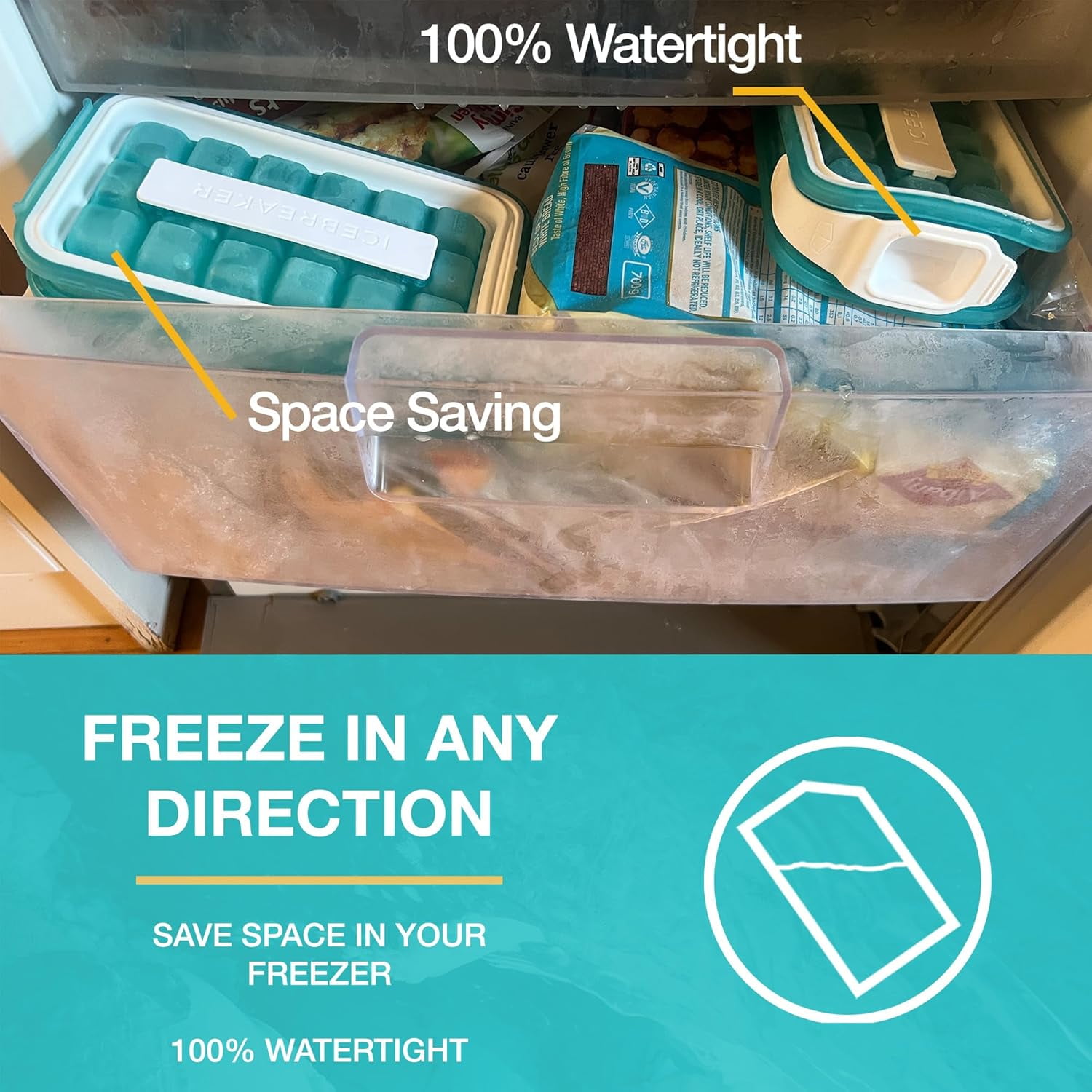 2.0 Ice Cube Tray with Lid - 18 Cubes Per Unit, Sanitary Silicone Freezer Molds, Space Saving Design,  & Dishwasher Safe