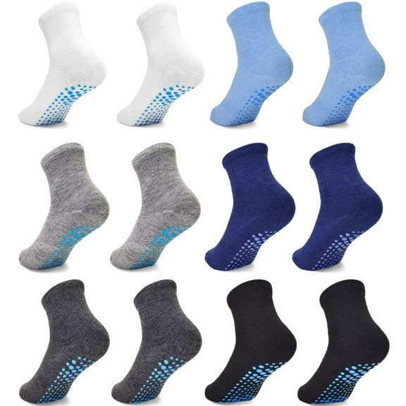 Non Slip Socks 12 Pairs Toddler Grip Socks Anti Skid Crew Socks for Boys Girls 1-7 Years