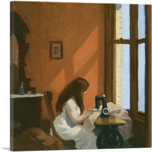 ARTCANVAS Girl at Sewing Machine 1921 Canvas Art Print by Edward Hopper - Size: 18" x 18" (0.75" Deep)
