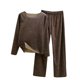 thumbnail image 2 of Puntoco Ropa de dormir para mujer, moda femenina, color sólido, cuello redondo, ropa de dormir informal cálida para el hogar, conjunto de pijama, 2 of 3