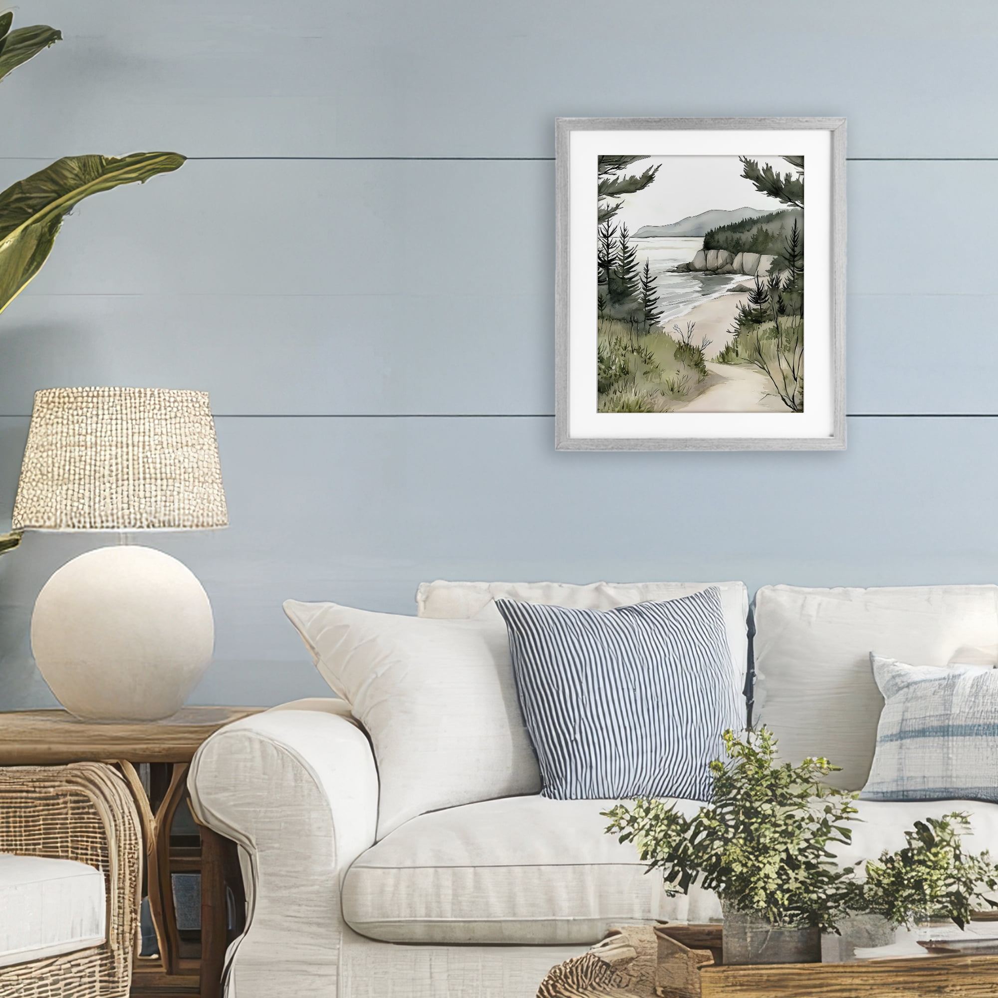 Stupell Industries Coastal Calm Winding Path Gray Framed Print Under Glass, design by Riley B