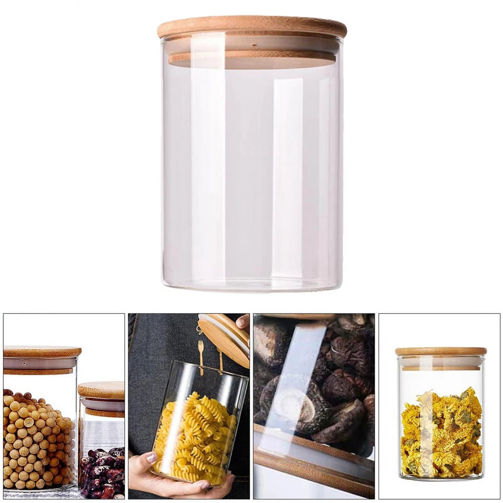 10Pcs Bamboo Wood Lid Glass Jar Airtight Canister Kitchen Storage Bottles Jars Food Container Tea Coffee B