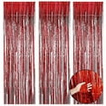 thumbnail image 1 of KIRIKOU 3 cortinas de borla de lámina roja decoradas en la fiesta de fondo, 3,2 pies x 6,5 pies de lámina de aluminio metálico para la ducha de bebé de novia soltera de cumpleaños, 1 of 5