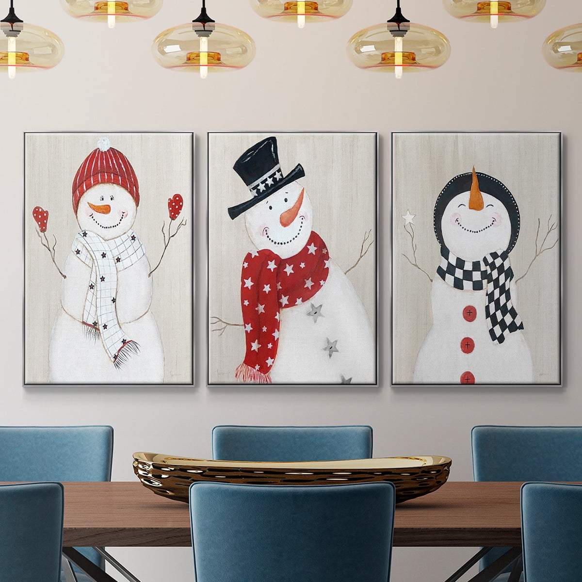 Snowman - Framed Premium Gallery Wrapped Canvas L Frame 3 Piece Set - Ready to Hang