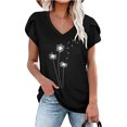 thumbnail image 2 of WREESH Fashion Summer T-Shirt with Petal Sleeves Women's V-Neck Short Sleeve Blouse Black, 2 of 5
