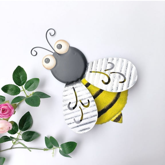 Large Metal Bee Wall Decor, 11" 3D Bumblebee Sculpture for Outdoor Fence and Garden, Iron Hanging Art for Living Room and Patio, Weather-Resistant Home Accent for Bedroom and Office, 1 Count