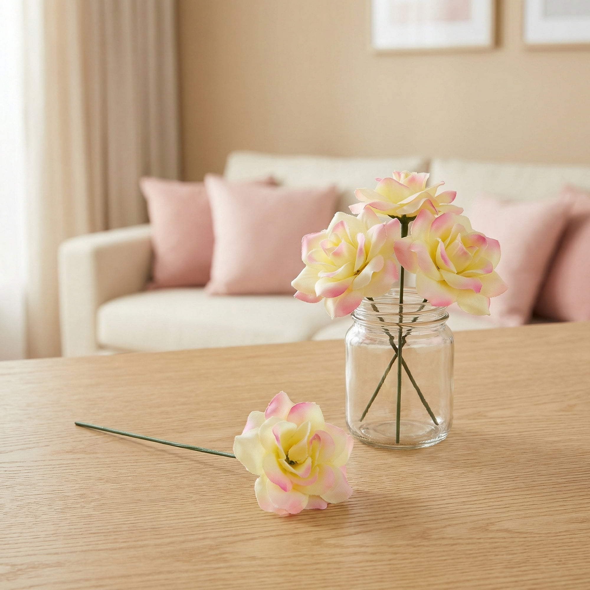 Unique Bargains Artificial Roses Silk Detachable Head Flowers Decor MultiColor 5.9 in