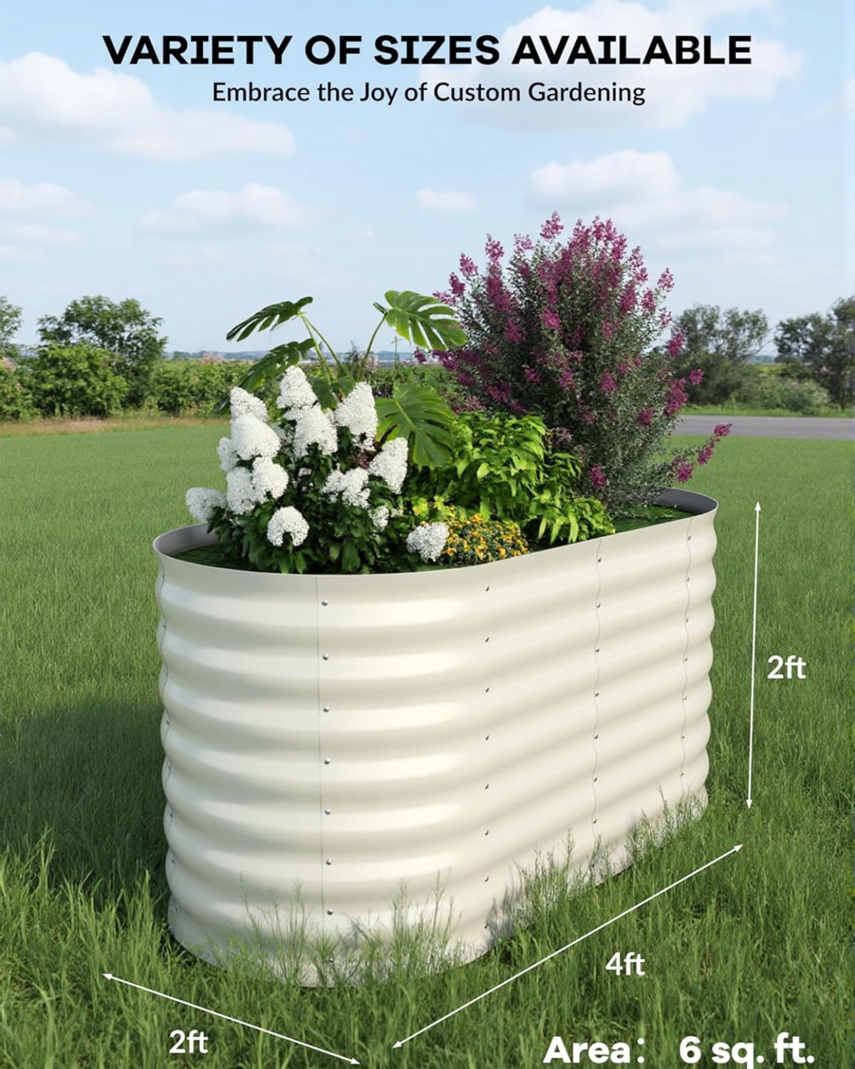 Aoile Raised Garden Bed Outdoor, 2x4x2 Ft Large Metal Planter Box for Vegetables, Fruits, Flower, Beige