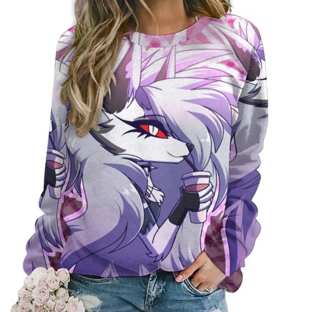 Helluva Boss Wolf-like Womens Sweatshirts Hoddies Hooded Raglan Round Neck Sweater Top Graphic Pullover Casual Fall Clothes