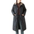 thumbnail image 3 of Jinhomg Long Winter Jacket for Women Lightweight Comfy Button Down Hooded Puffer Coat Casual Warm Outerwear with Pockets Summer Saving Black L, 3 of 10