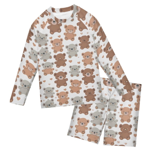 Cute Teddy Bears Pattern Boys' Bathing Suit UPF 50 Boys' Rash Guard Sets Stretchy Quick Dry 3T-10T