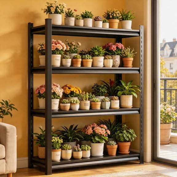 4-Tier Heavy-Duty Flower Pot Storage Rack, Multi-Layer Metal Corner Flower Stand, All-Weather Durable Green Plant Storage Rack for Home, Bedroom, Courtyard, & Garden, 36"W*16"D*54"H