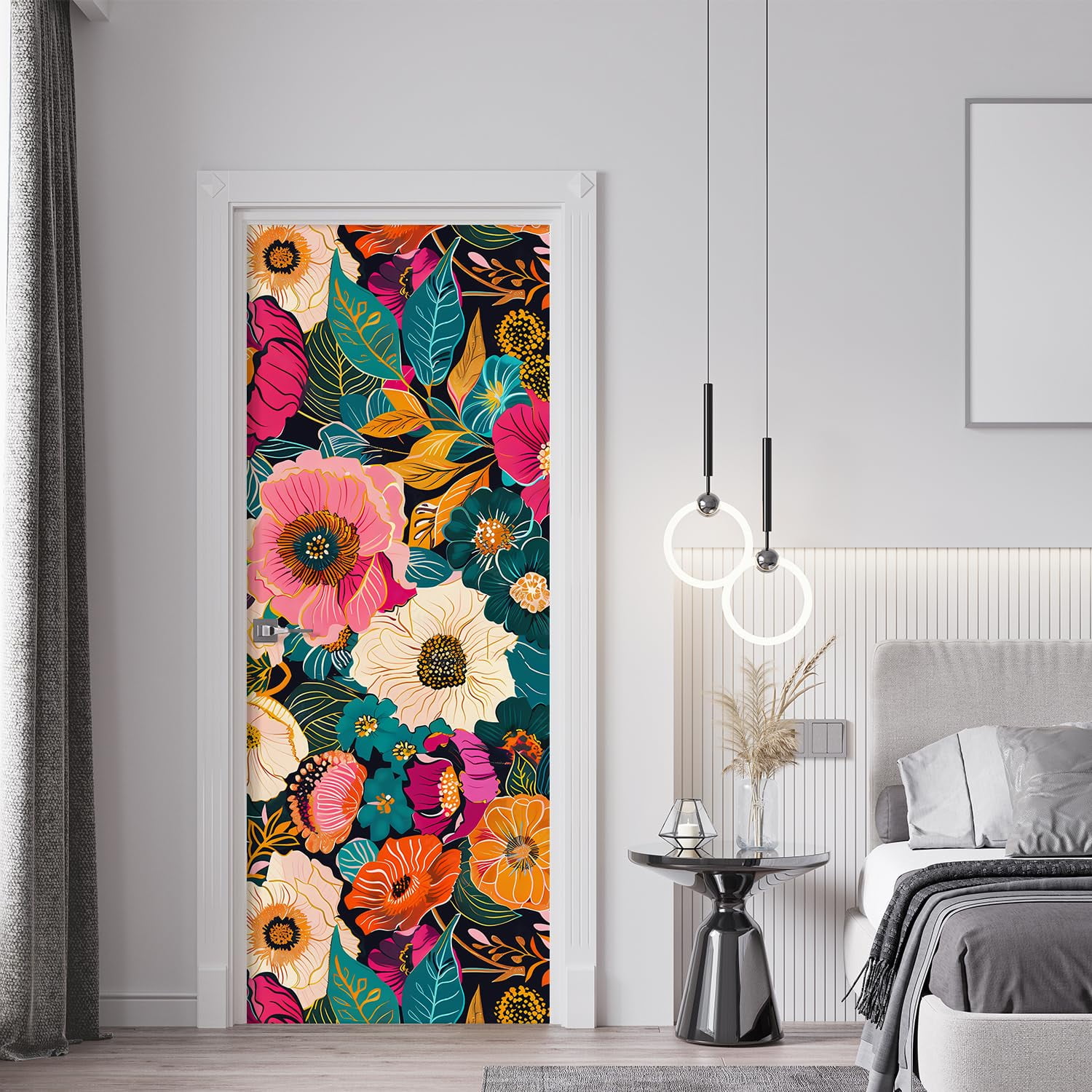Idea4wall 2pcs Vibrant Floral Explosion Bold and Colorful Forest Flower Wall Murals, Not Peel and Stick, Non-Woven Wallpaper Large Wall Decoration for Rooms, 48"x132"