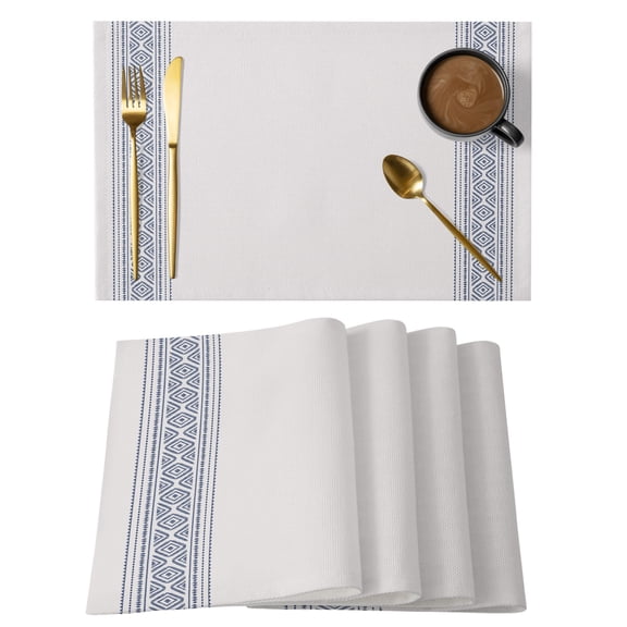 Vintage Boho Placemats Set of 2, Farmhouse Blue Non-Slip Place Mats Washable Table Mats for Kitchen Dining Table Decorations Indoor/Outdoor