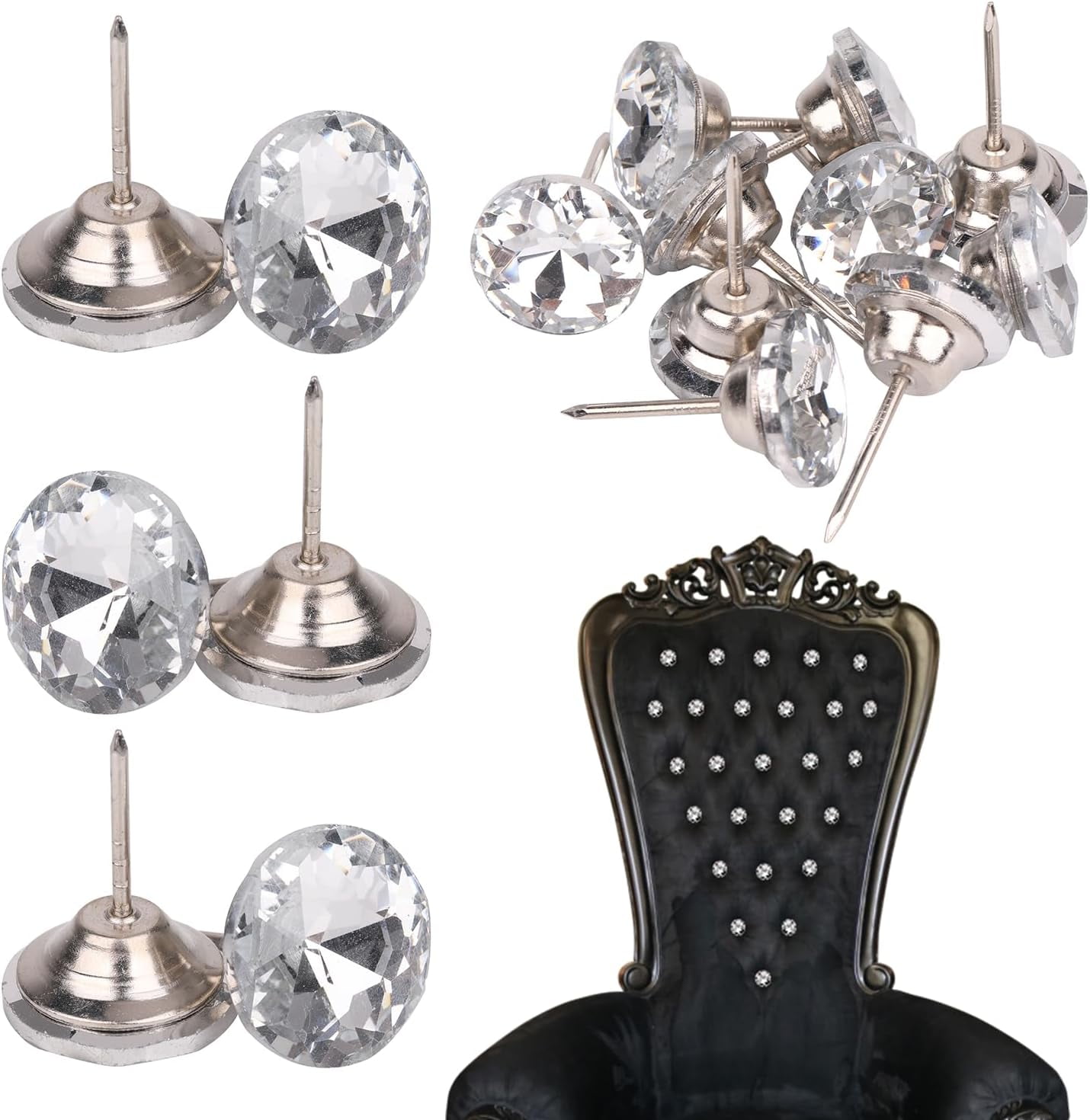 Trimming Shop 20mm Diamond Cut Clear Crystal Upholstery Nails Tacks