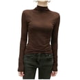 thumbnail image 2 of ClodeEU Womens Turtleneck Long Sleeve Shirts,Ribbed Slim Fit Basic Lightweight Thermal Underwear Tops Coffee,Womens Plus L, 2 of 7