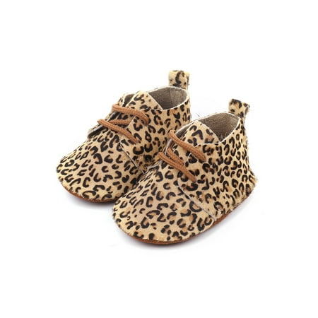 

Lacyhop Unisex Baby Crib Shoe Lace Up Casual Sneaker Soft Sole First Walking Shoes Daily Non-slip Flats Comfort Prewalker Light Brown Leopard 5C