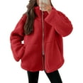 thumbnail image 2 of UYISJ Womens Fleece Jacket Oversized Zip Up Sherpa Coats Casual Coats Winter Fall Outerwear Mock Neck Clothes with Pockets Red XL, 2 of 8