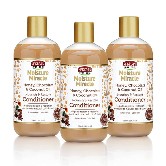 African Pride Moisture Miracle Honey, Chocolate & Coconut Oil Conditioner, 12 oz, 3 Pack