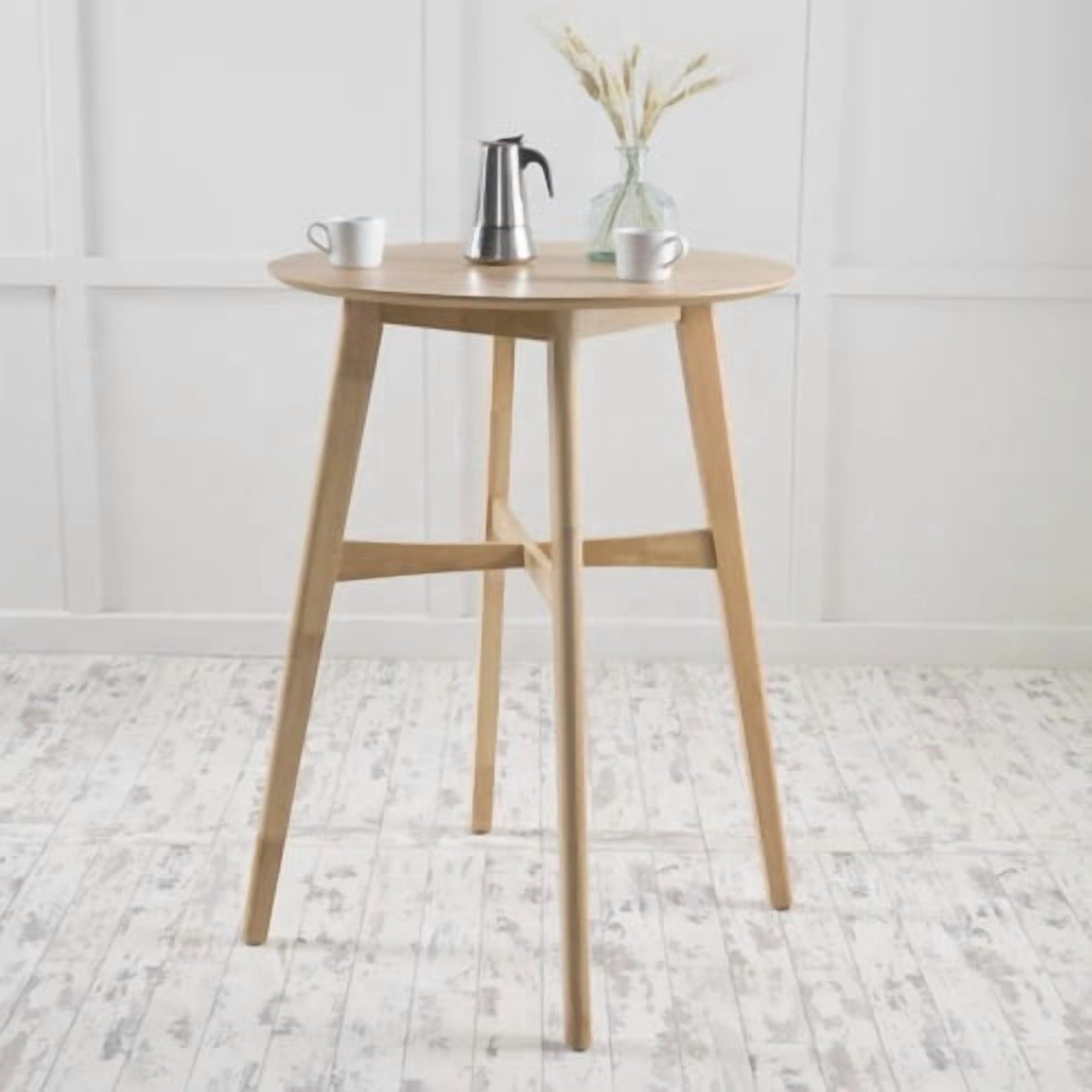 Bar Table 42 Inch High Round with Rubberwood Legs, Bar Height Dining Table and Counter Table for Kitchen Home Bar, Natural Oak