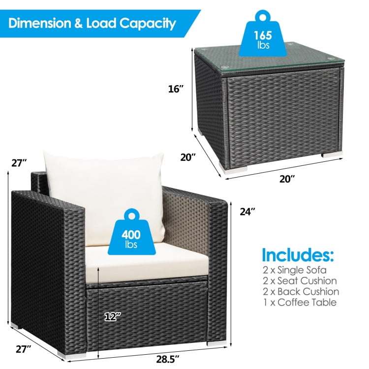 Aimee Lii 3 Pieces Patio Wicker Conversation Set with Cushion, Modern Patio Furniture, White Aimee Lii 3 Pieces Patio Wicker Conversation Set with Cushion, Modern Patio Furniture, White